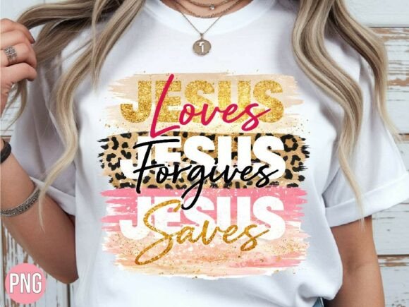 Elevate Your Faith-Based Designs with the Glitter Jesus Loves Forgives Saves PNG