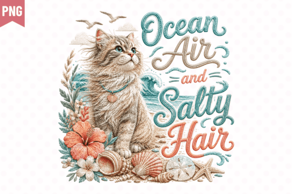 Ocean Air and Salty Hair Cat PNG for Crafters