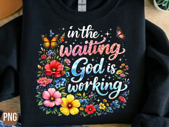 Waiting God Working Floral Christian PNG